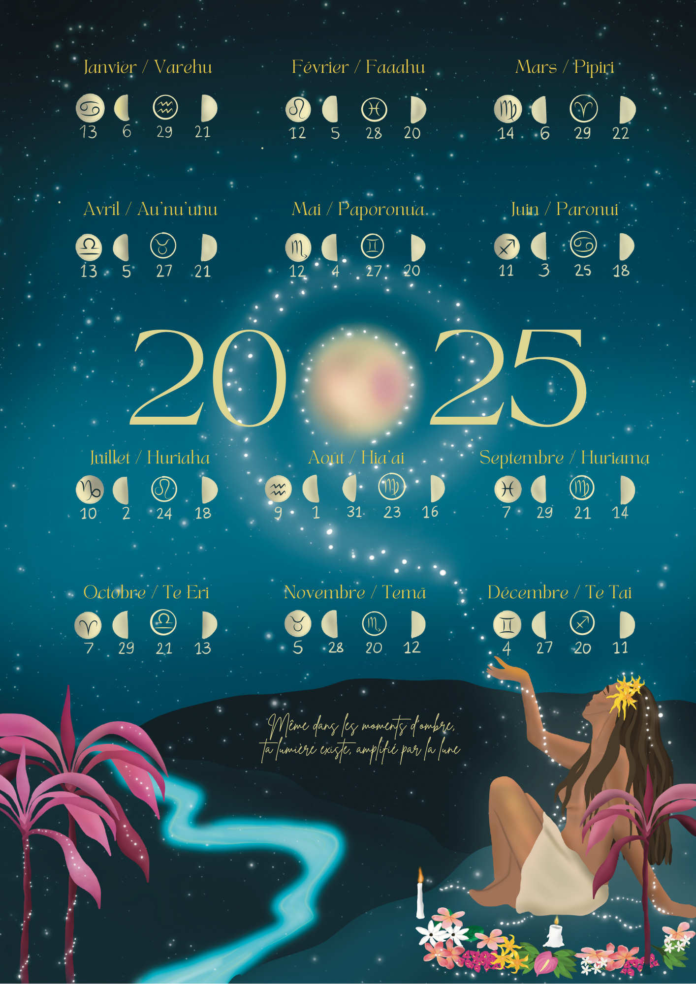 Calendrier Lunaire 2025 - Moon Calendar 2025